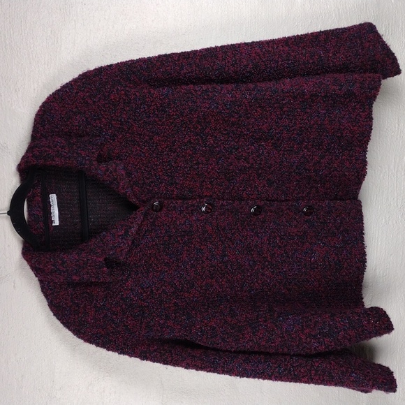 Dressbarn Woman Burgundy Knit  Collared Long Sleeve Button Up Cardigan Jacket - Picture 12 of 12
